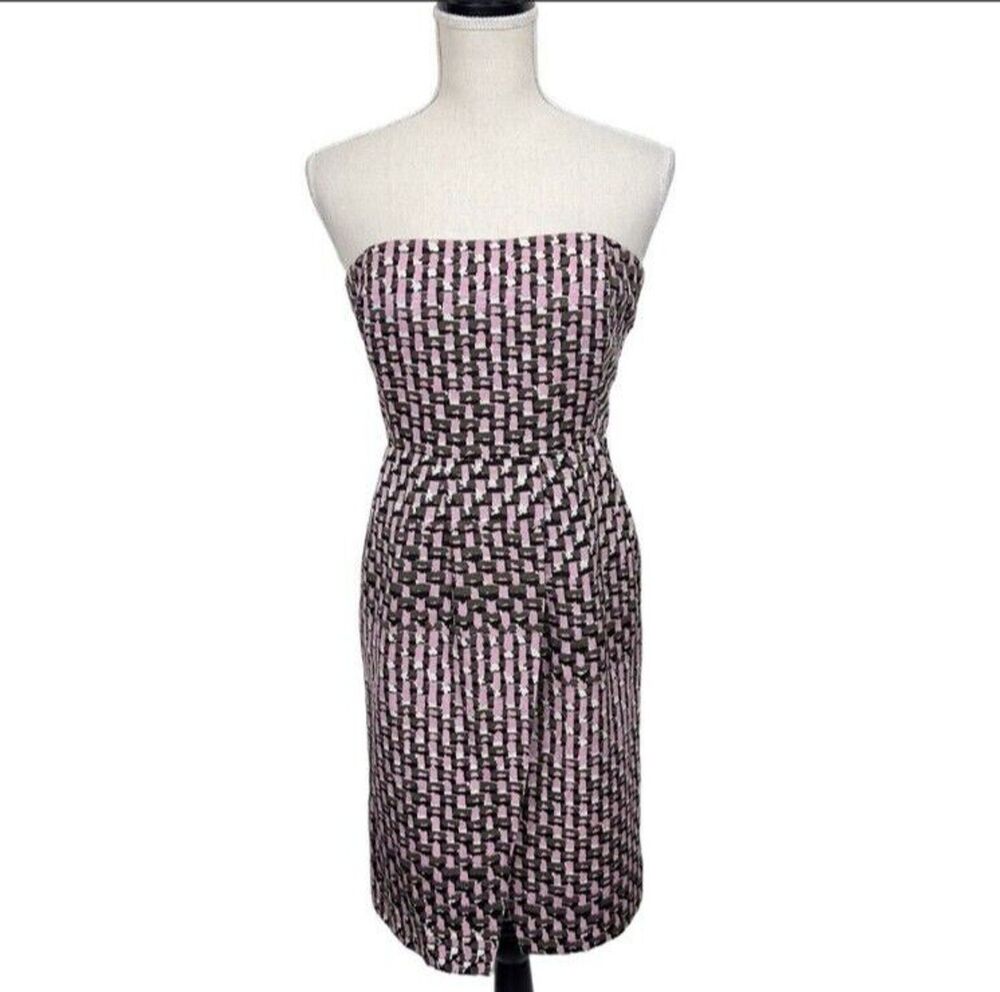 Vintage Banana Republic Silk Blend Bandeau Dress Pink Black Geo Print Womens 4